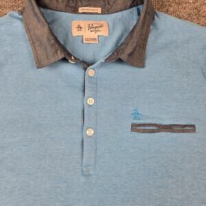 Original Penguin Blue Striped Polo Shirt Short Sleeve Heritage Slim Fit Size: XL